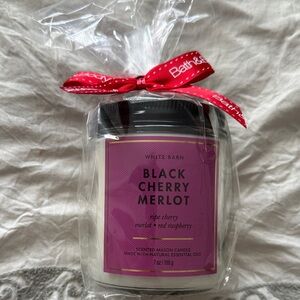 White Barn Black Cherry Merlot Candle with Red Ribbon